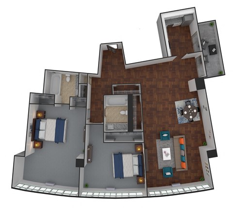 Floor plan for 2 beds, 2 baths, 1350 sqft